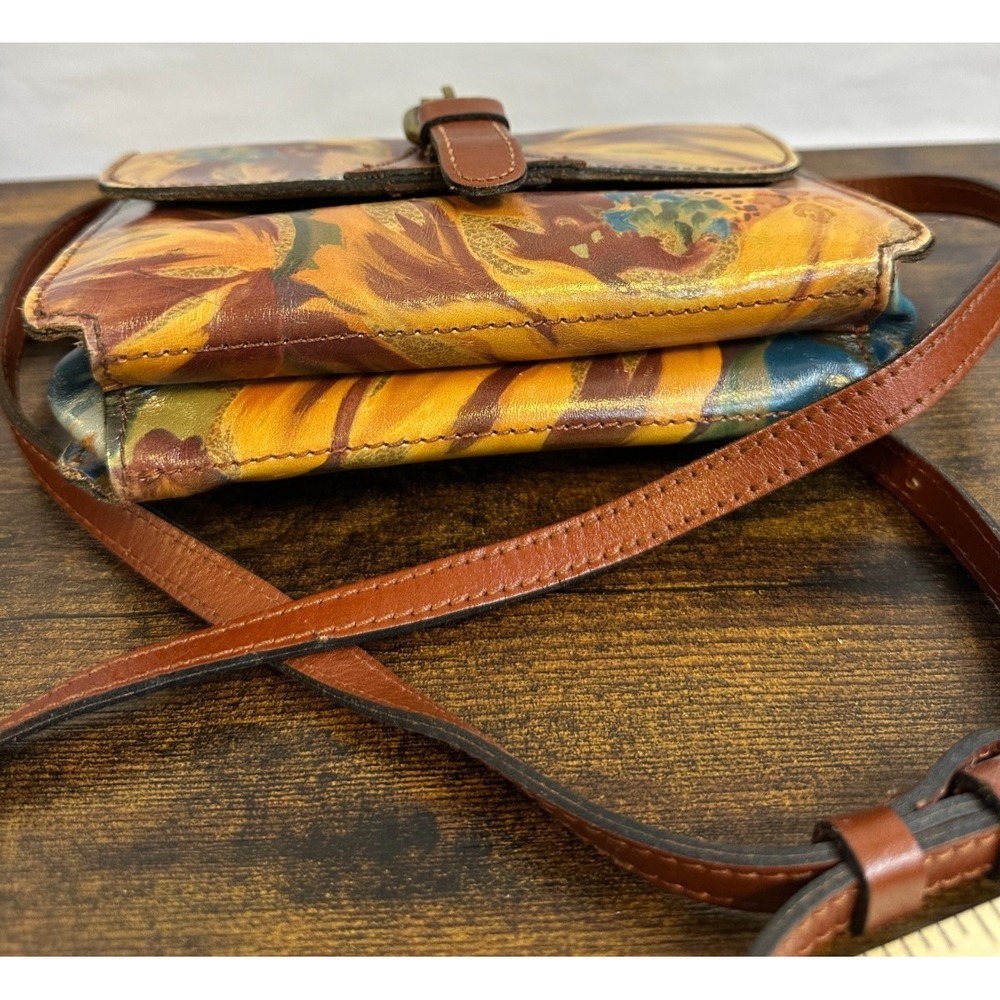 Patricia Nash Torri Crossbody Bag Leather Floral Hand Painted Yellow Tan Multi - Picture 3 of 16